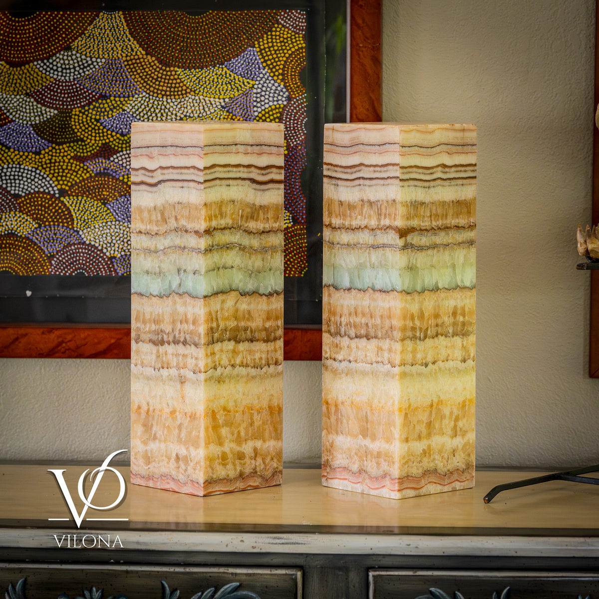 Aqua Onyx Square Table Lamp - 20" Tall, x 6"x 6" (Medium Pair #72), photo 3 of 8