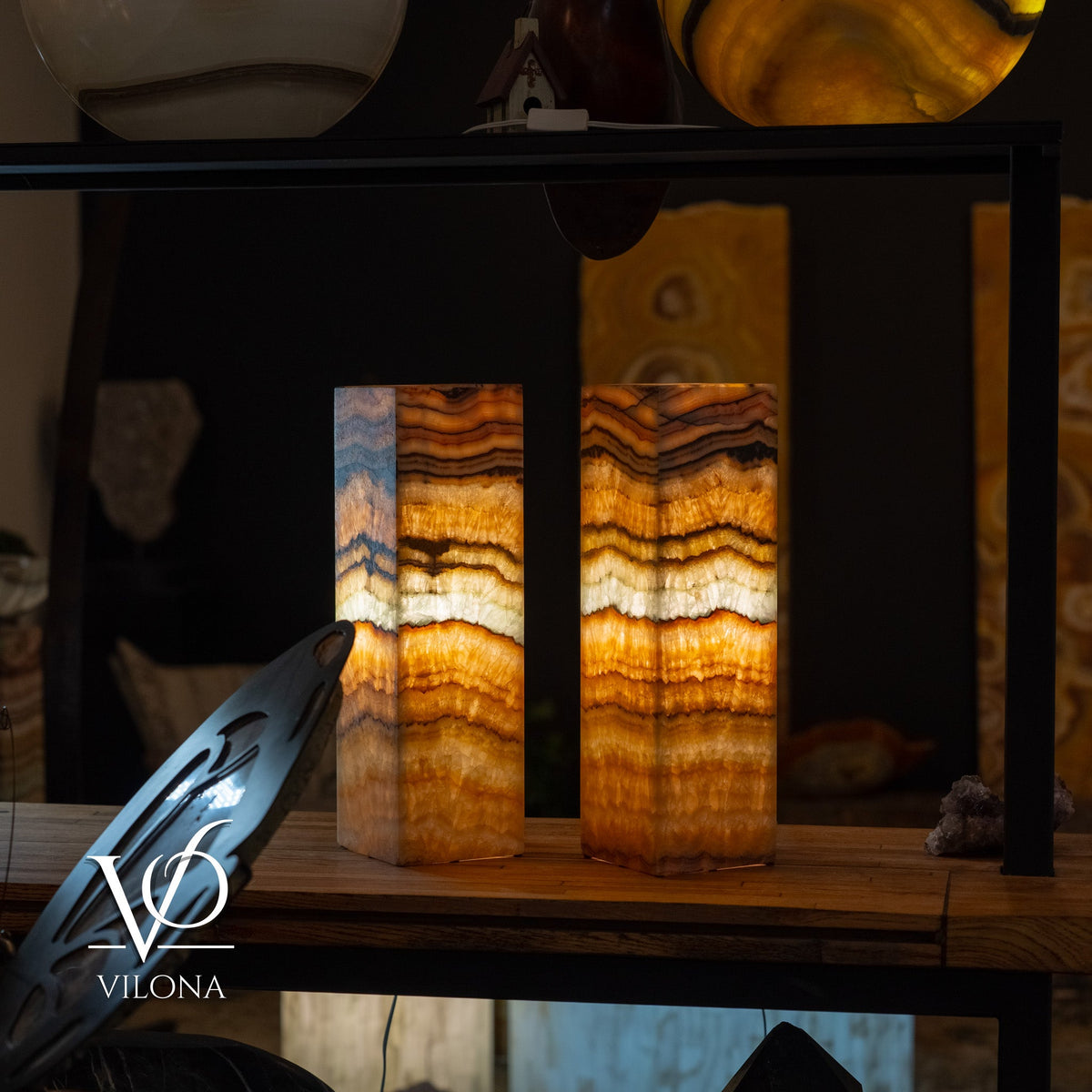 Aqua Onyx Square Table Lamp - 20" Tall, x 6"x 6" (Medium Pair #74), photo 7 of 9