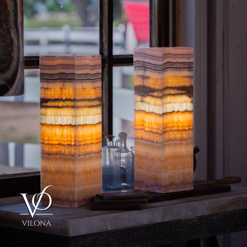 Aqua Onyx Square Table Lamp - 20" Tall, x 6"x 6" (Medium Pair #75), photo 2 of 11