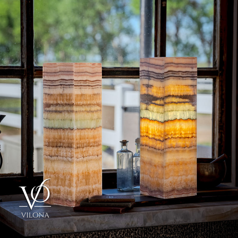Aqua Onyx Square Table Lamp - 20" Tall, x 6"x 6" (Medium Pair #75), photo 8 of 11