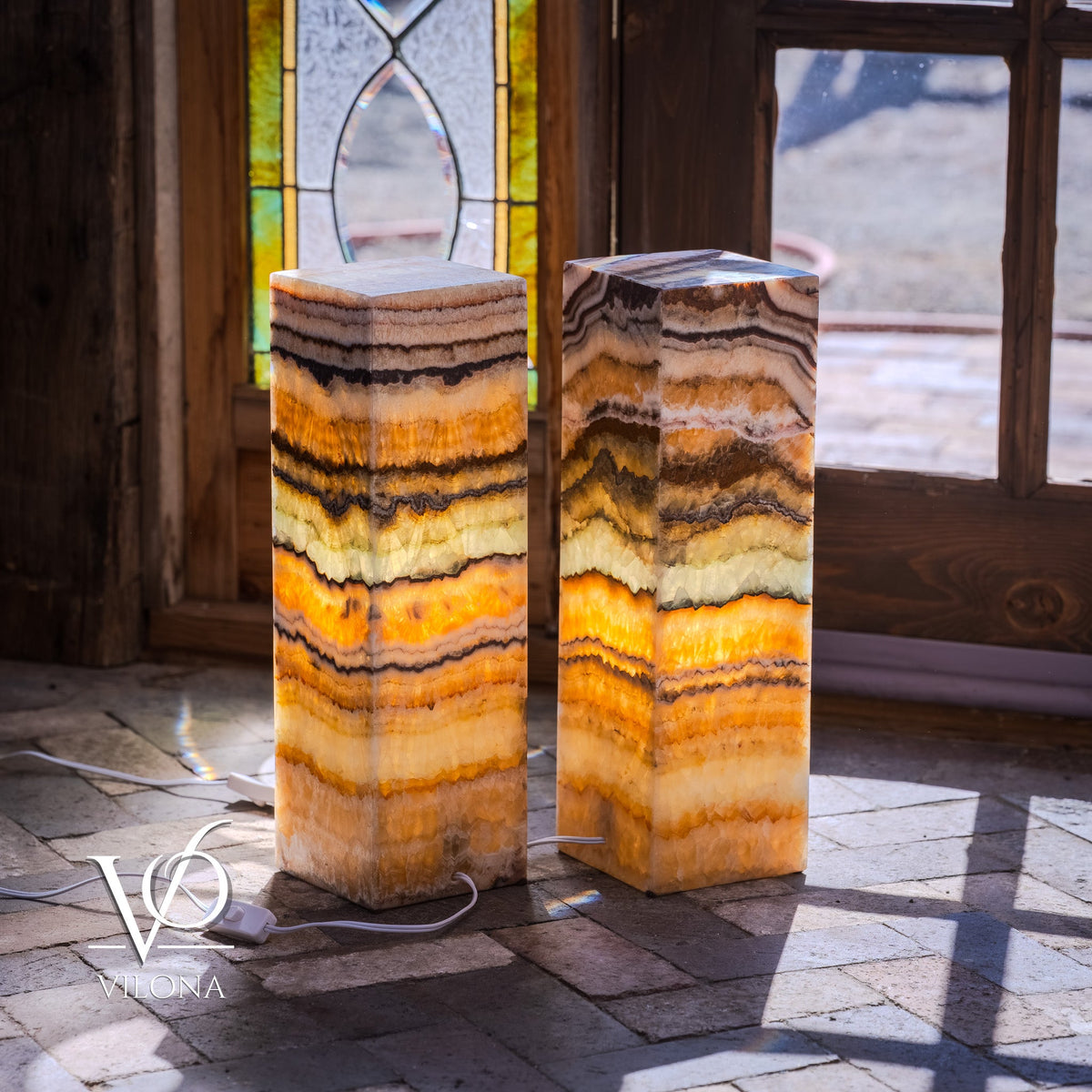 Aqua Onyx Square Table Lamp - 20" Tall, x 6"x 6" (Medium Pair #78), photo 8 of 9