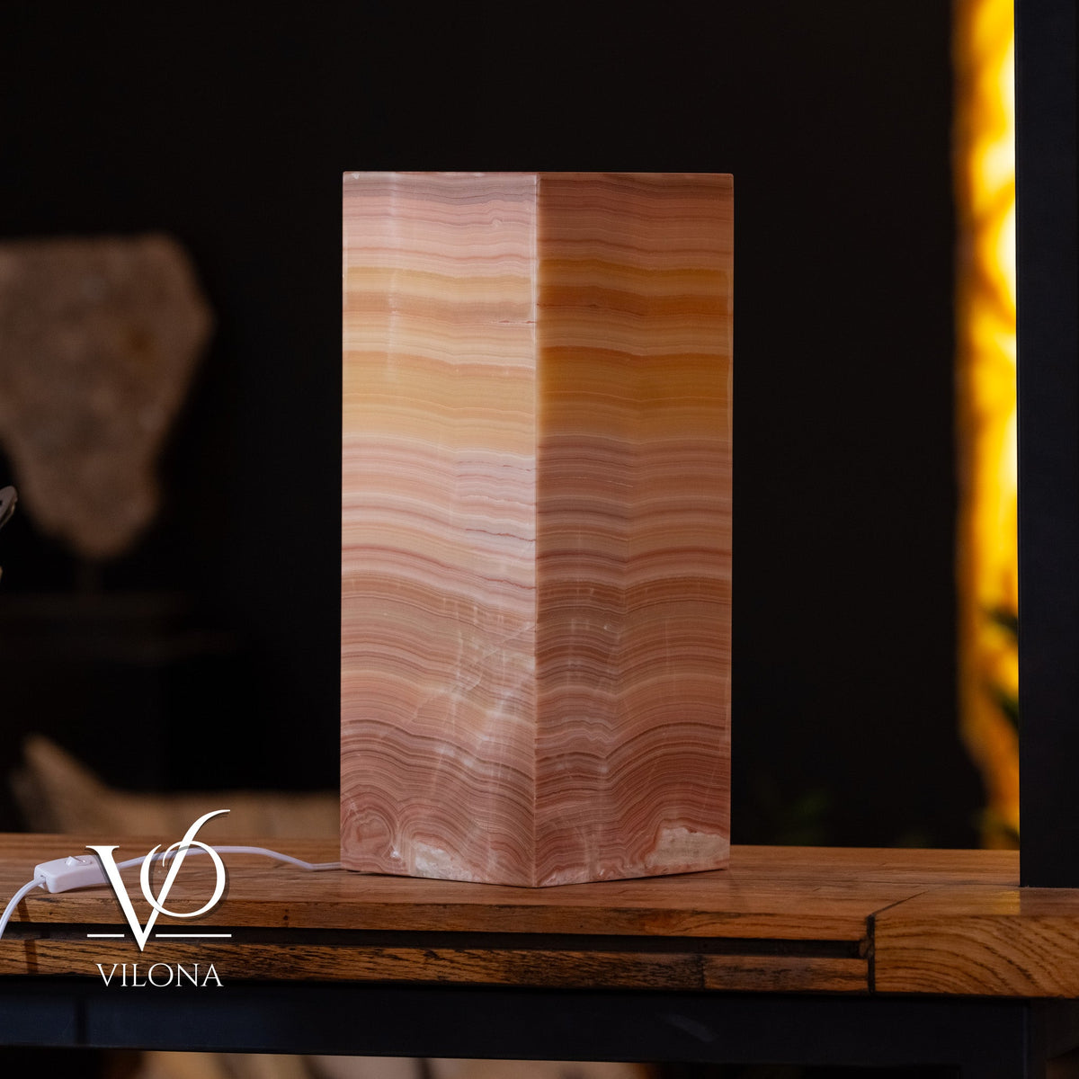 Miami Sunset Onyx Table Lamp – 20″ × 8″ Large Square #1, photo 9 of 11