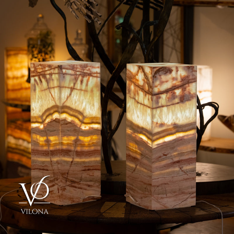 Divina Claire Onyx Table Lamp Pair – 22″ × 8″ Large Square #1, photo 3 of 12