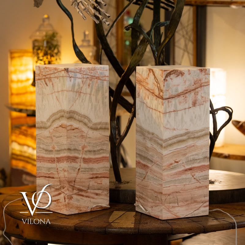 Divina Claire Onyx Table Lamp Pair – 22″ × 8″ Large Square #1, photo 9 of 12