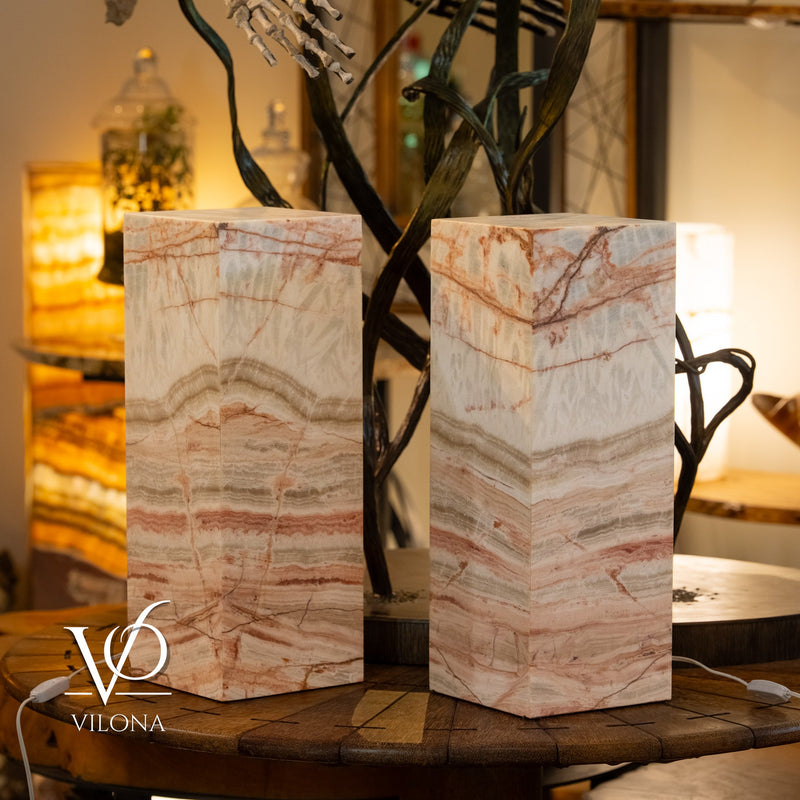Divina Claire Onyx Table Lamp Pair – 22″ × 8″ Large Square #1, photo 10 of 12