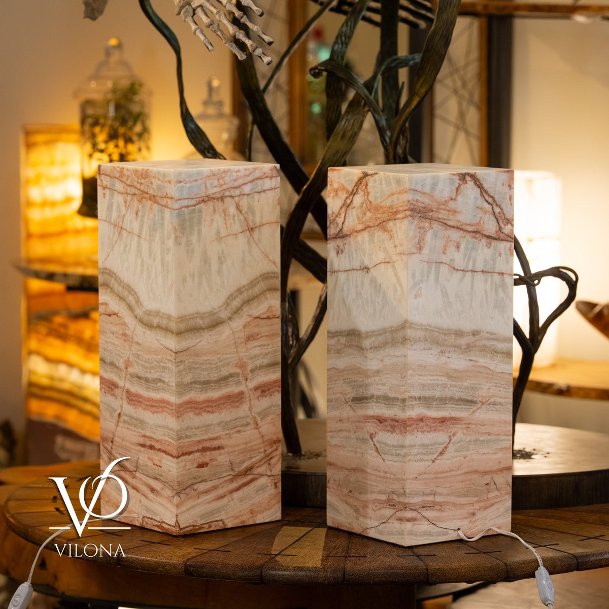Divina Claire Onyx Table Lamp Pair – 22″ × 8″ Large Square #1, photo 8 of 12
