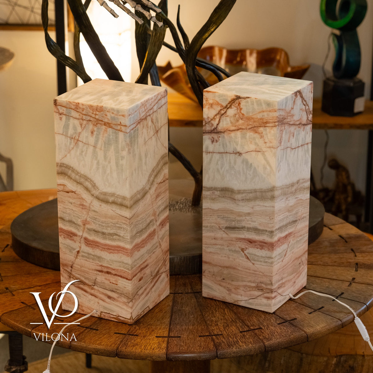 Divina Claire Onyx Table Lamp Pair – 22″ × 8″ Large Square #1, photo 11 of 12