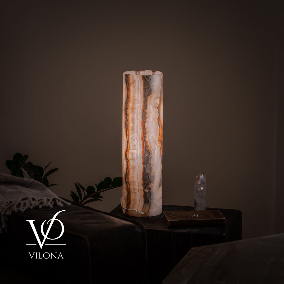 White Ice Onyx Cylinder Table Lamp – 20″ Tall × 5.5″ Diameter, photo 5 of 14