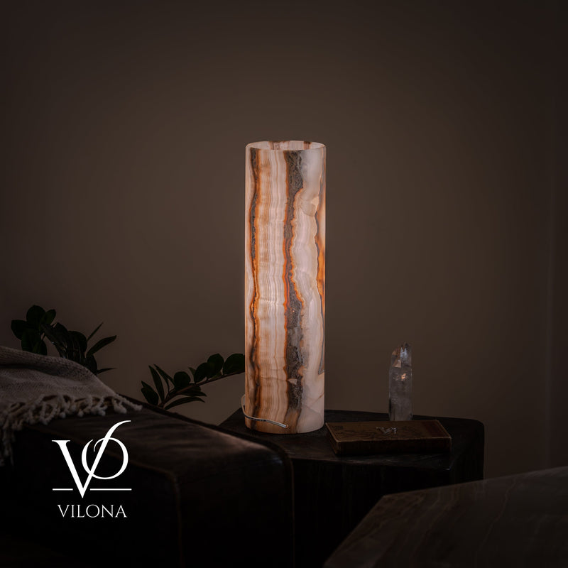 White Ice Onyx Cylinder Table Lamp – 20″ Tall × 5.5″ Diameter, photo 5 of 14