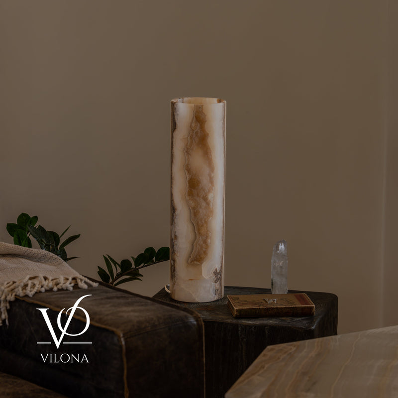 White Ice Onyx Cylinder Table Lamp – 20″ Tall × 5.5″ Diameter, photo 2 of 14