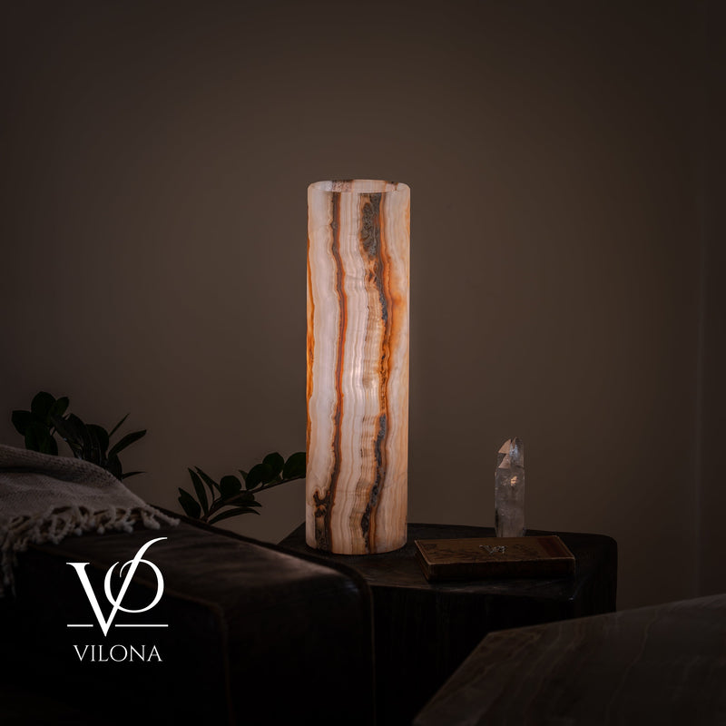 White Ice Onyx Cylinder Table Lamp – 20″ Tall × 5.5″ Diameter, photo 3 of 14