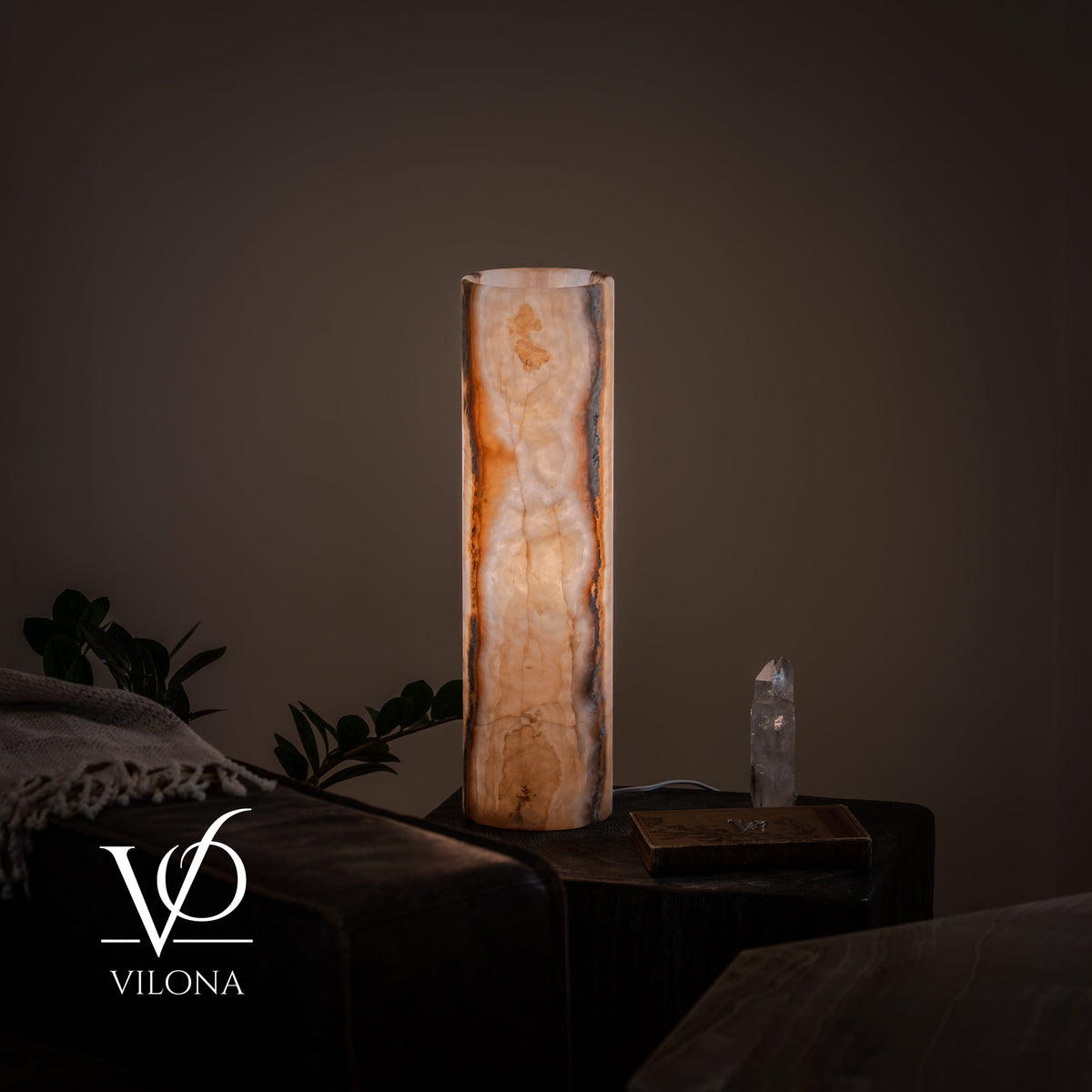 White Ice Onyx Cylinder Table Lamp – 20″ Tall × 5.5″ Diameter, photo 7 of 14