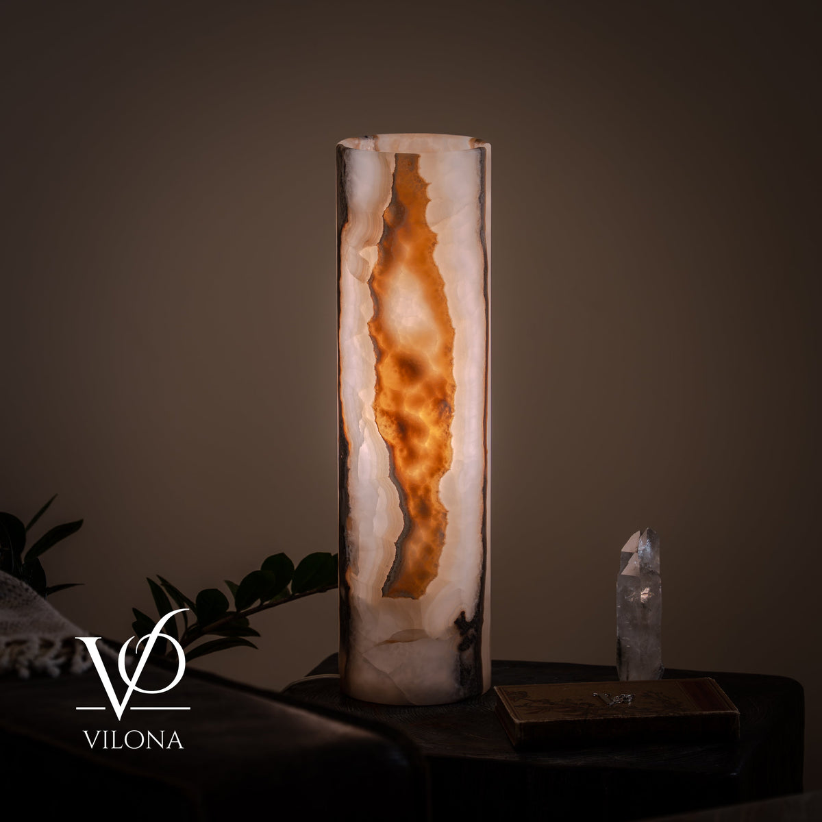 White Ice Onyx Cylinder Table Lamp – 20″ Tall × 5.5″ Diameter, photo 9 of 14