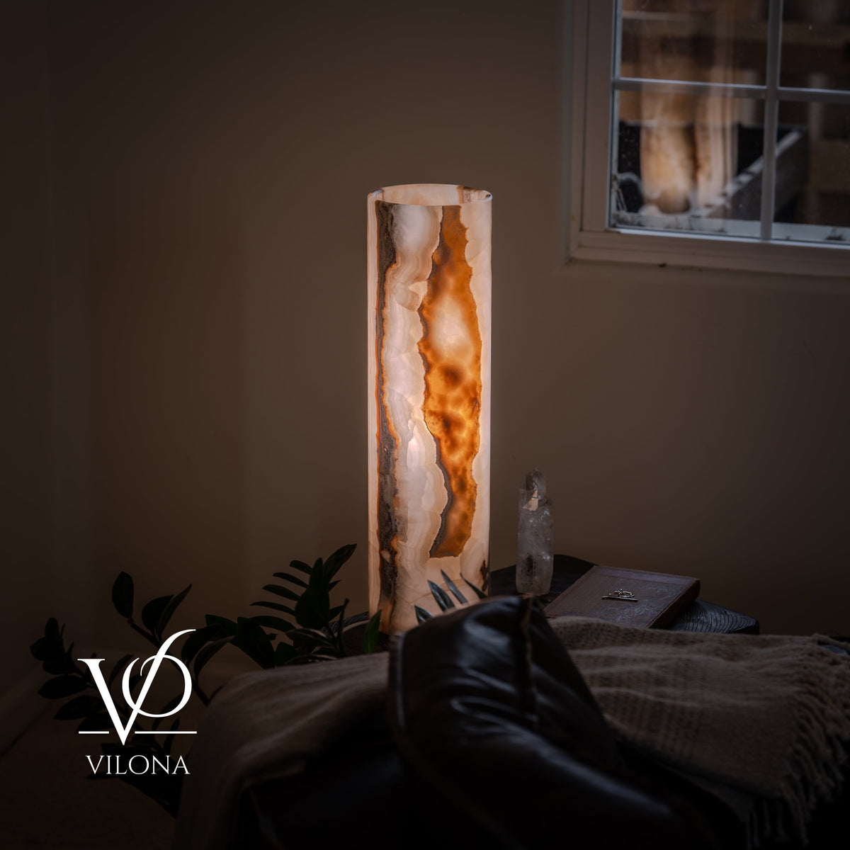 White Ice Onyx Cylinder Table Lamp – 20″ Tall × 5.5″ Diameter, photo 11 of 14