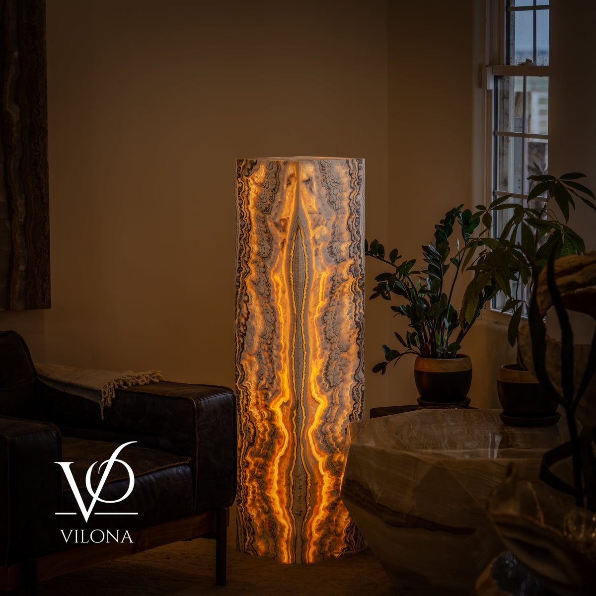 Golden Cloud Onyx Floor Lamp – Exotic – Medium – 51″ H × 12″ W × 12″ D – Square – #1, photo 3 of 15