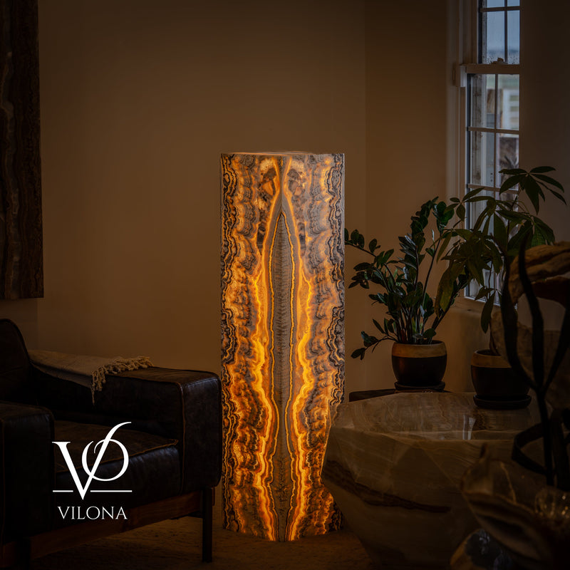 Golden Cloud Onyx Floor Lamp – Exotic – Medium – 51″ H × 12″ W × 12″ D – Square – #1, photo 9 of 15