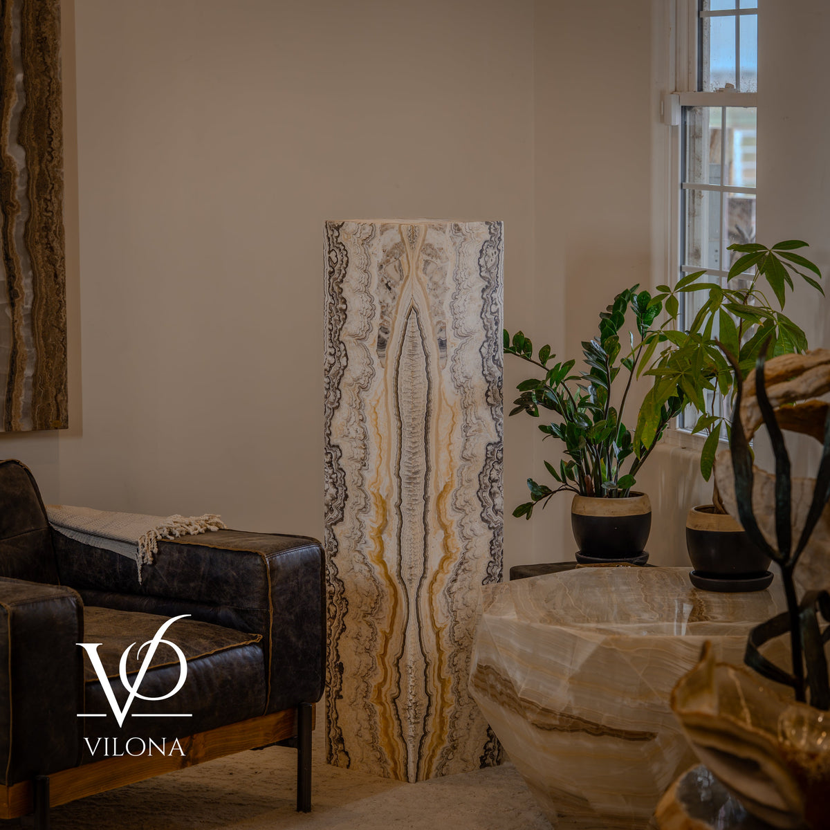 Golden Cloud Onyx Floor Lamp – Exotic – Medium – 51″ H × 12″ W × 12″ D – Square – #1, photo 2 of 15