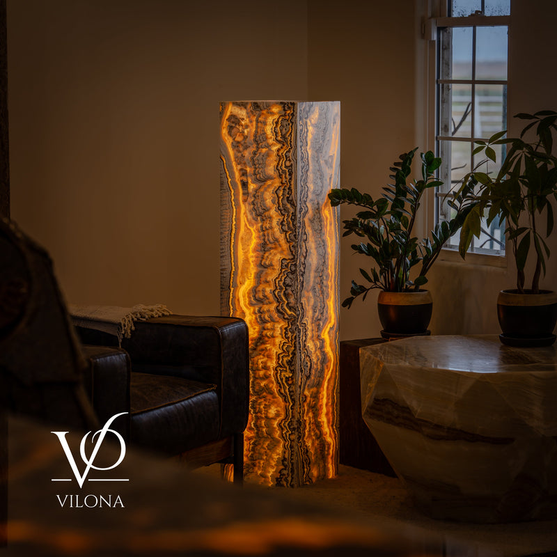 Golden Cloud Onyx Floor Lamp – Exotic – Medium – 51″ H × 12″ W × 12″ D – Square – #1, photo 11 of 15