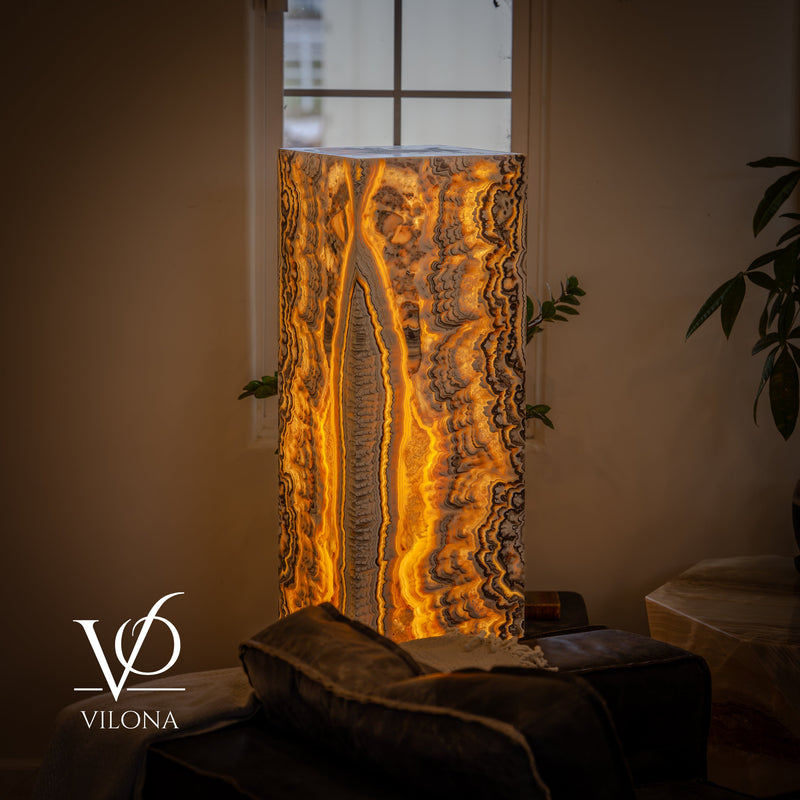 Golden Cloud Onyx Floor Lamp – Exotic – Medium – 51″ H × 12″ W × 12″ D – Square – #1, photo 12 of 15