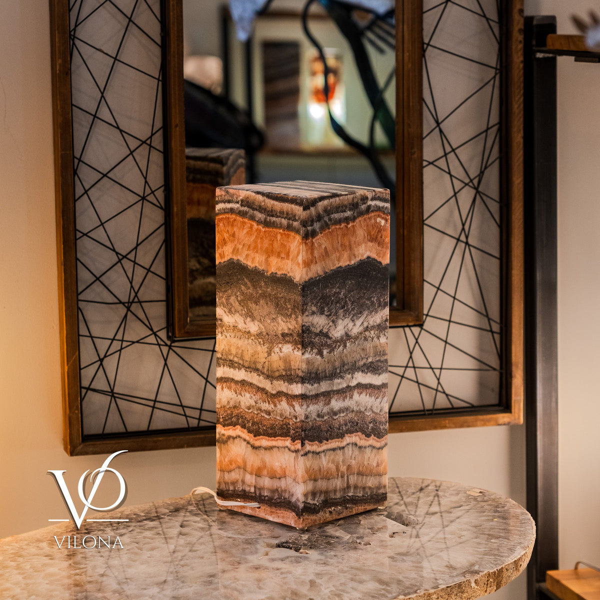 Tangerine Onyx Table Lamp – 16" Tall × 6" Square – One of a Kind #2, photo 7 of 9