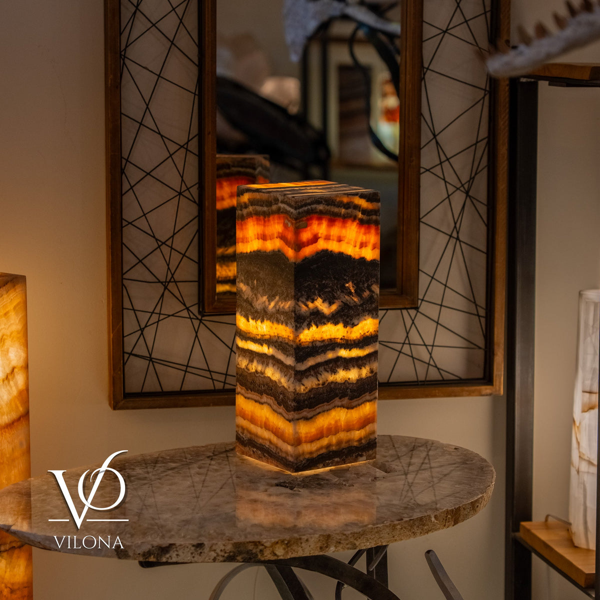 Tangerine Onyx Table Lamp – 16" Tall × 6" Square – One of a Kind #2, photo 4 of 9