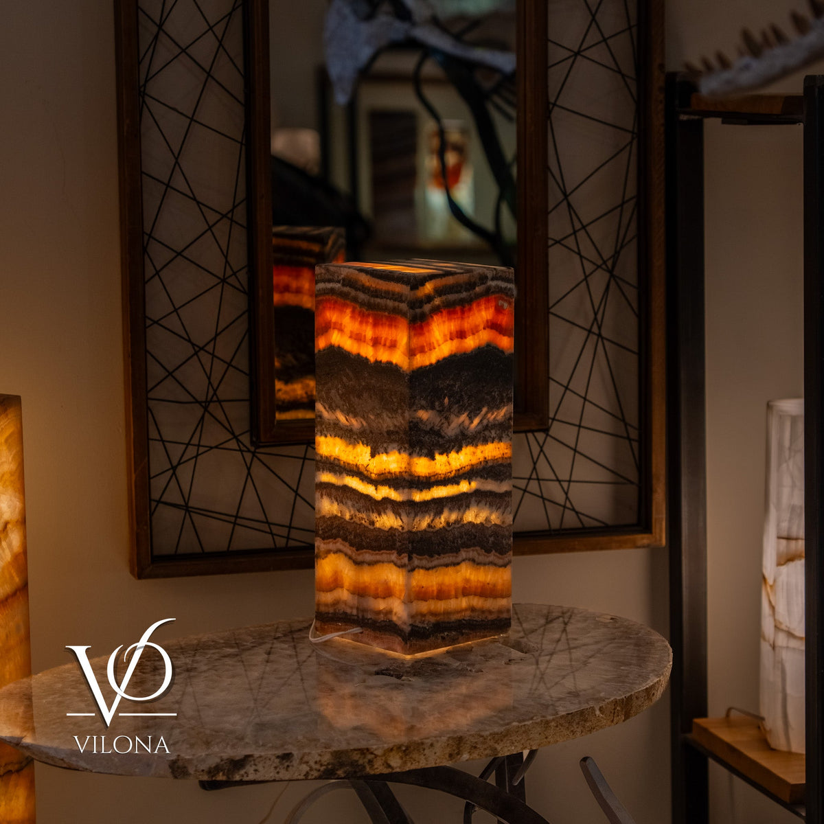 Tangerine Onyx Table Lamp – 16" Tall × 6" Square – One of a Kind #2, photo 2 of 9