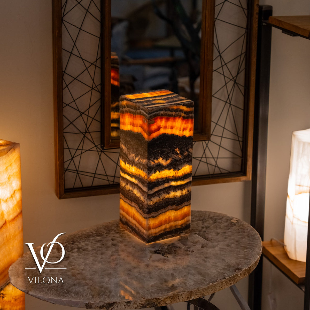Tangerine Onyx Table Lamp – 16" Tall × 6" Square – One of a Kind #2, photo 5 of 9