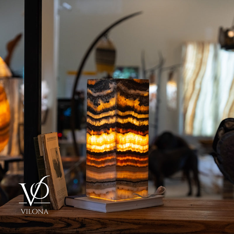 Tangerine Onyx Table Lamp – 16" Tall × 6" Square – One of a Kind #3, photo 4 of 9