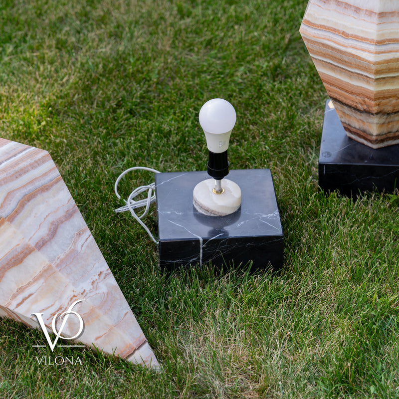 Sahara Onyx Bi-Pyramid Sculptural Lamp Pair – Natural Stone Lighting, photo 31 of 31