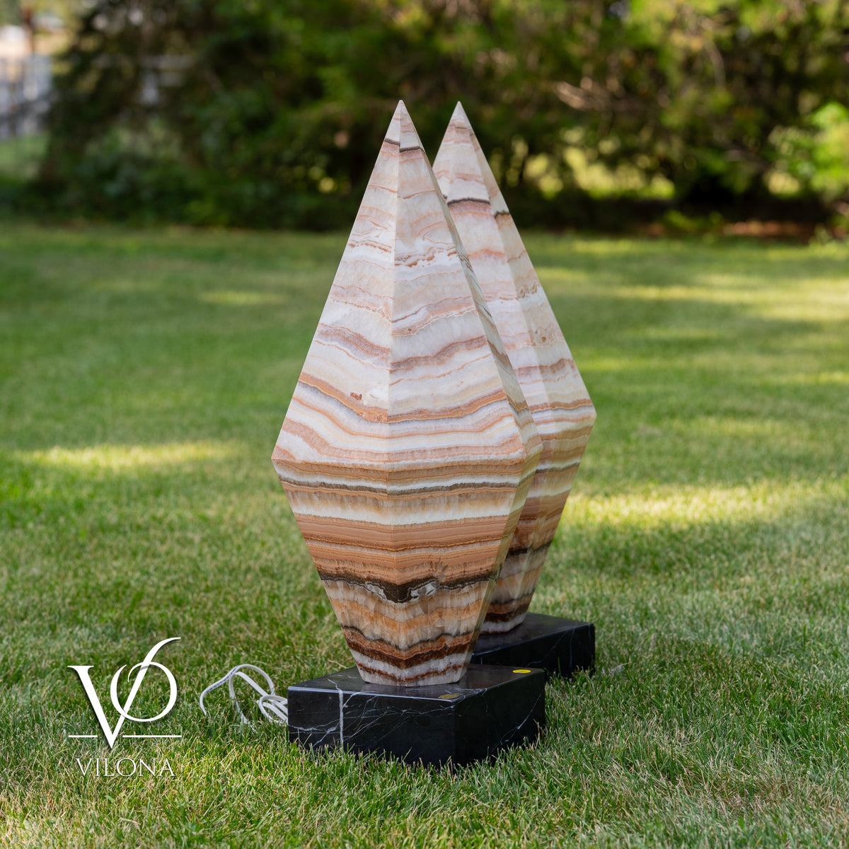 Sahara Onyx Bi-Pyramid Sculptural Lamp Pair – Natural Stone Lighting, photo 14 of 31