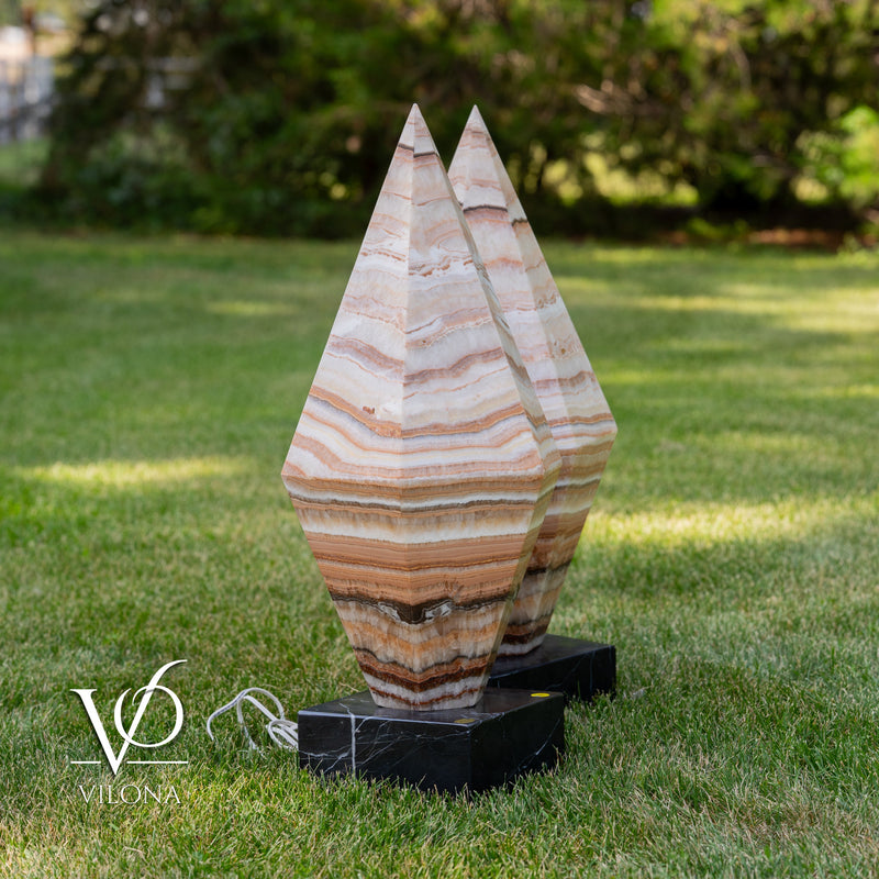 Sahara Onyx Bi-Pyramid Sculptural Lamp Pair – Natural Stone Lighting, photo 14 of 31