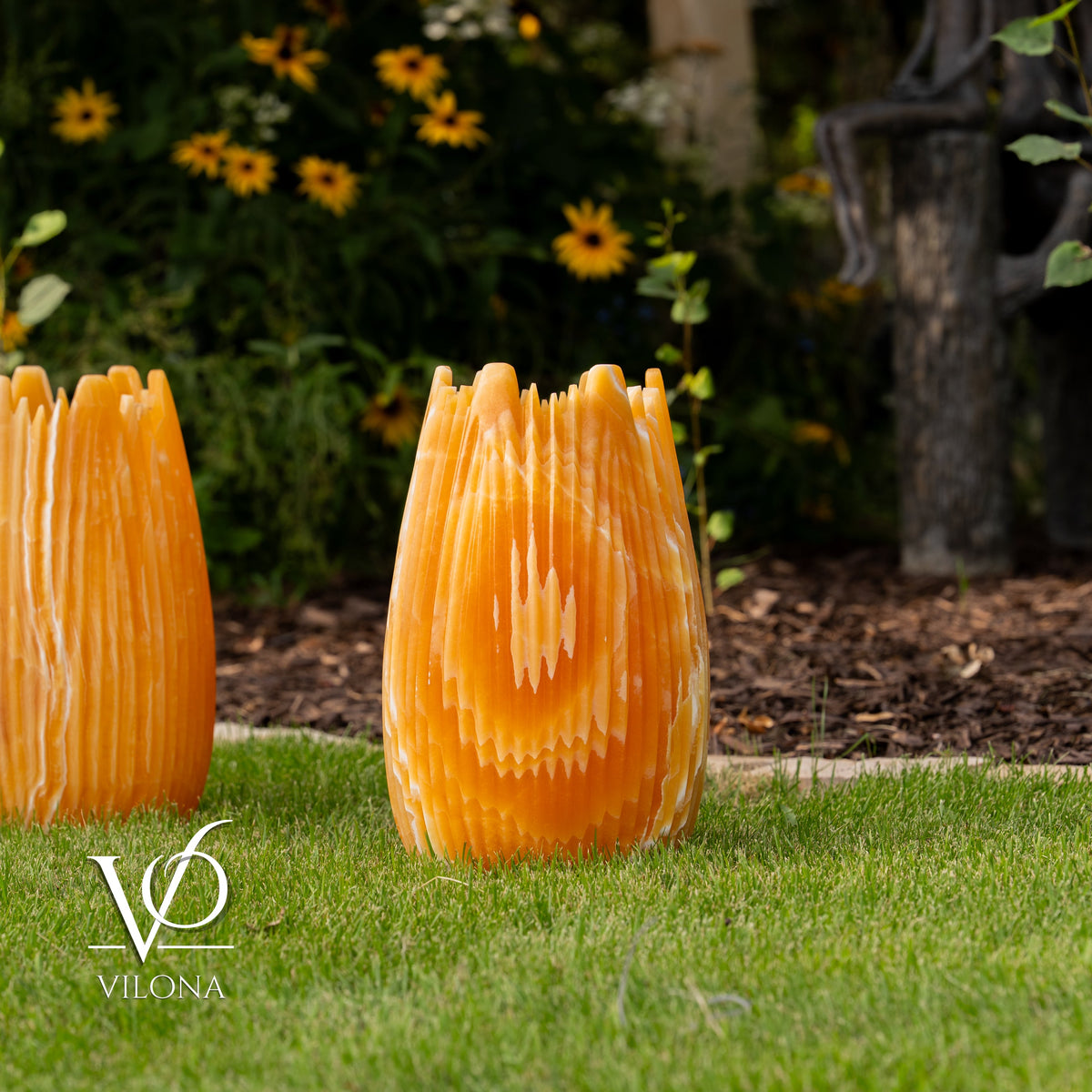 Miami Sunset Onyx Crown Lamps - Sculptural Natural Stone Pair, photo 22 of 31