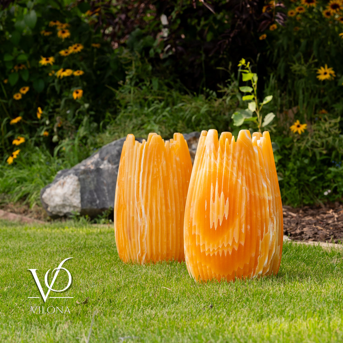 Miami Sunset Onyx Crown Lamps - Sculptural Natural Stone Pair, photo 3 of 31