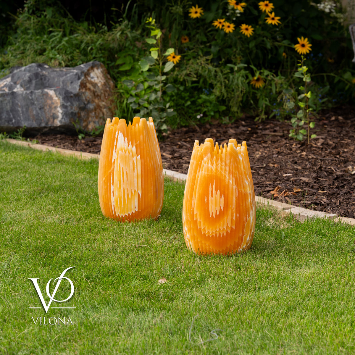 Miami Sunset Onyx Crown Lamps - Sculptural Natural Stone Pair, photo 24 of 31