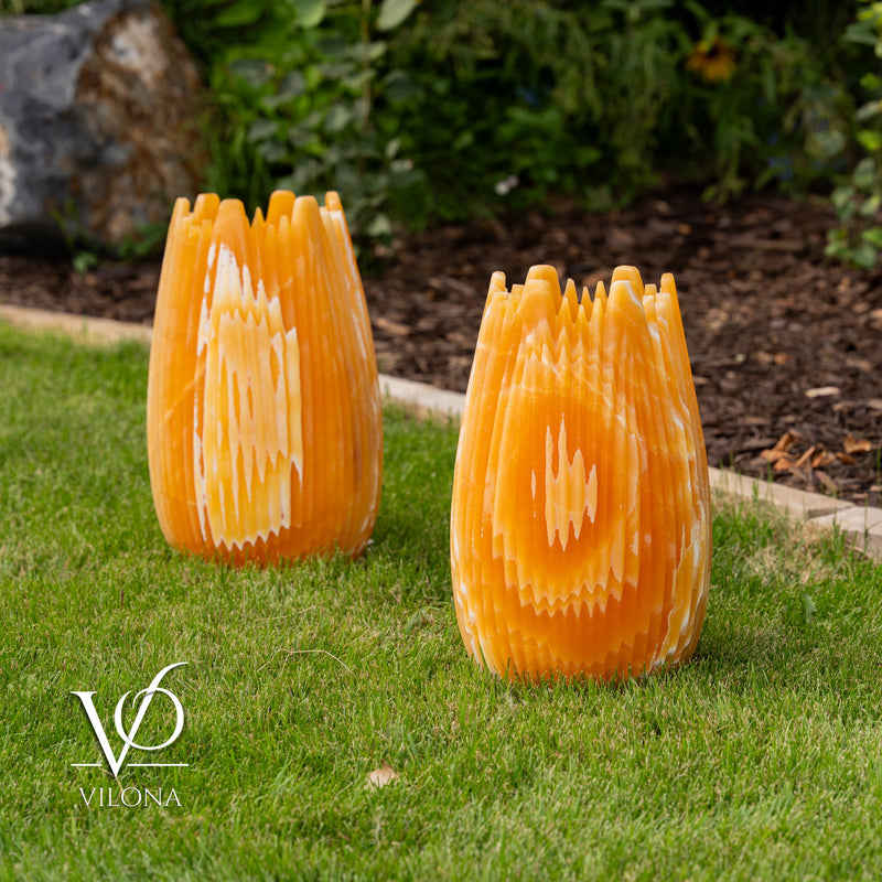 Miami Sunset Onyx Crown Lamps - Sculptural Natural Stone Pair, photo 25 of 31