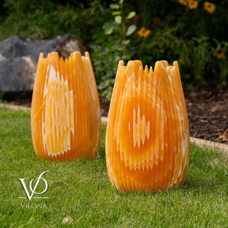 Miami Sunset Onyx Crown Lamps - Sculptural Natural Stone Pair, photo 26 of 31