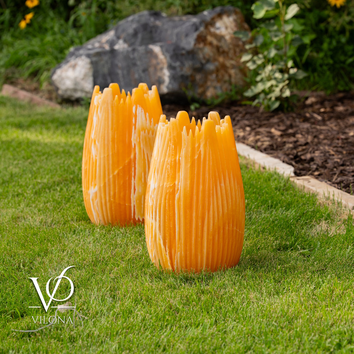 Miami Sunset Onyx Crown Lamps - Sculptural Natural Stone Pair, photo 27 of 31