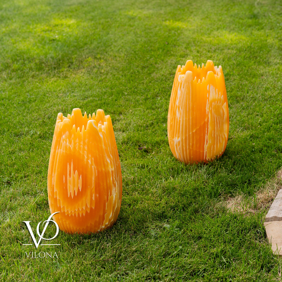 Miami Sunset Onyx Crown Lamps - Sculptural Natural Stone Pair, photo 30 of 31