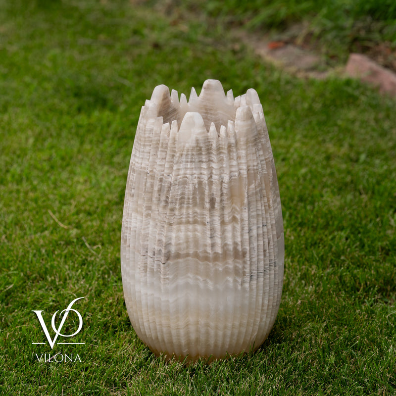 White Ice Onyx Crown Lamps - Sculptural Natural Stone Pair, photo 10 of 22