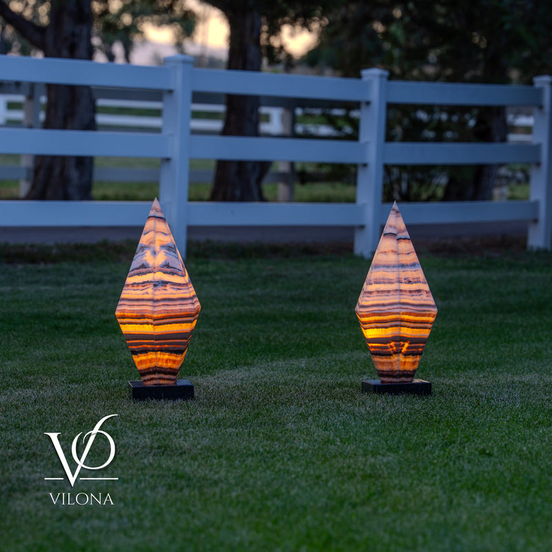 Sahara Onyx Bi-Pyramid Sculptural Lamp Pair – Natural Stone Lighting, photo 16 of 31