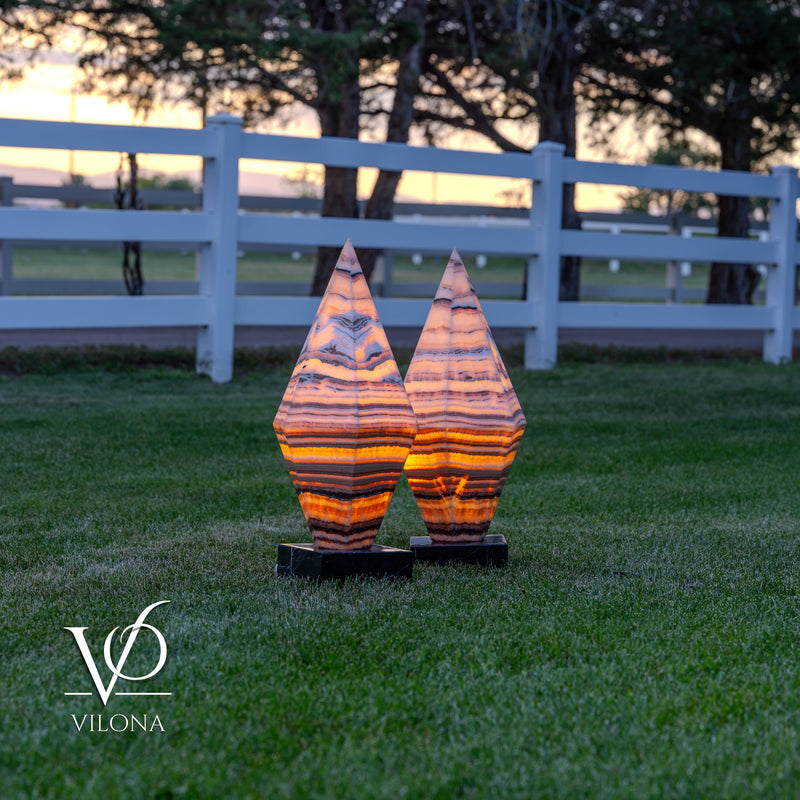 Sahara Onyx Bi-Pyramid Sculptural Lamp Pair – Natural Stone Lighting, photo 17 of 31