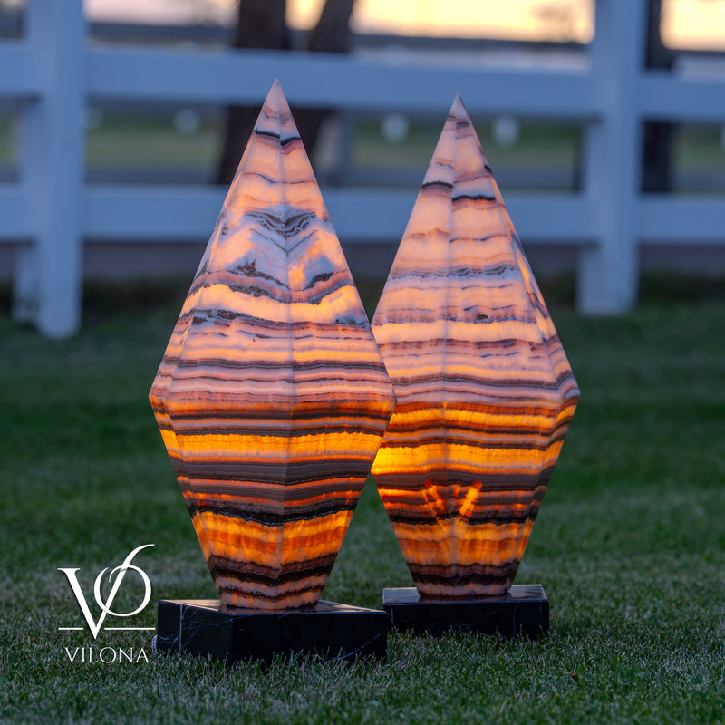 Sahara Onyx Bi-Pyramid Sculptural Lamp Pair – Natural Stone Lighting, photo 18 of 31