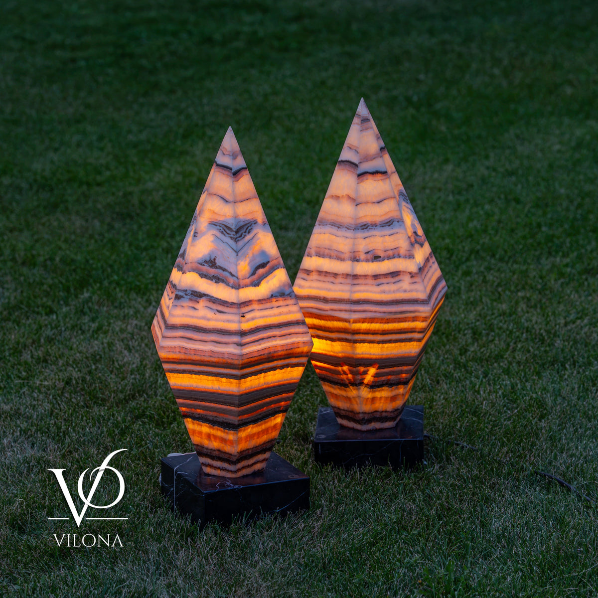 Sahara Onyx Bi-Pyramid Sculptural Lamp Pair – Natural Stone Lighting, photo 20 of 31