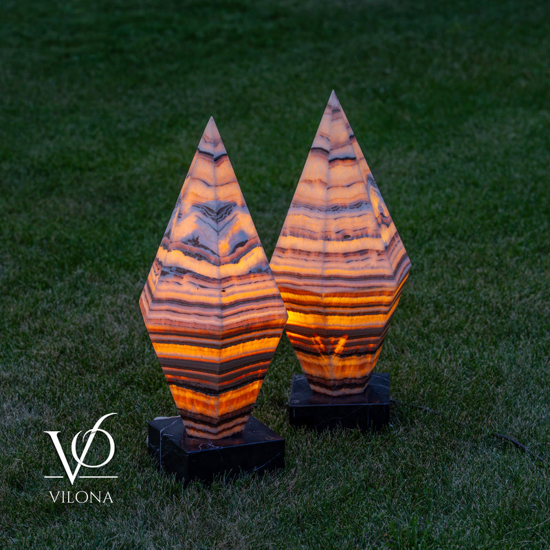 Sahara Onyx Bi-Pyramid Sculptural Lamp Pair – Natural Stone Lighting, photo 20 of 31