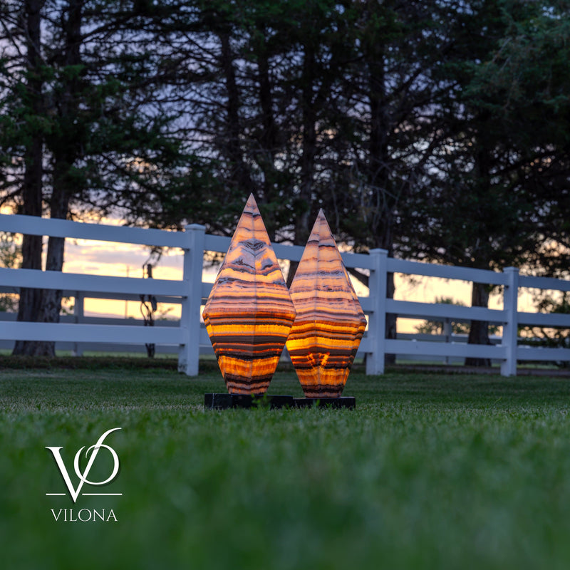 Sahara Onyx Bi-Pyramid Sculptural Lamp Pair – Natural Stone Lighting, photo 24 of 31