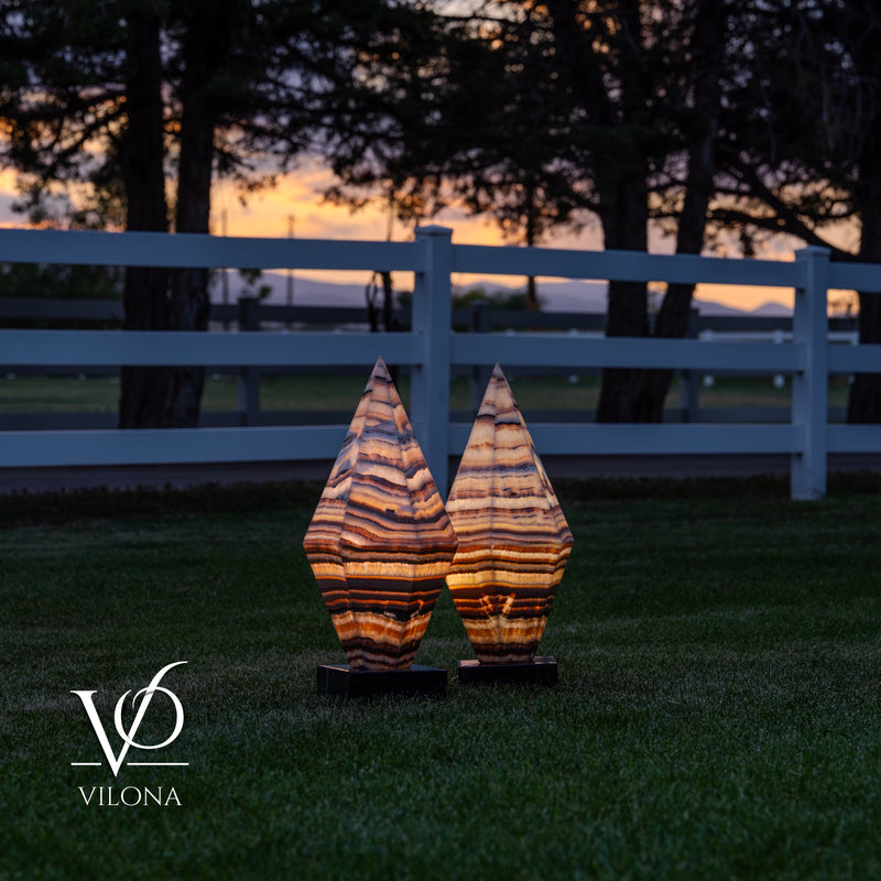 Sahara Onyx Bi-Pyramid Sculptural Lamp Pair – Natural Stone Lighting, photo 27 of 31