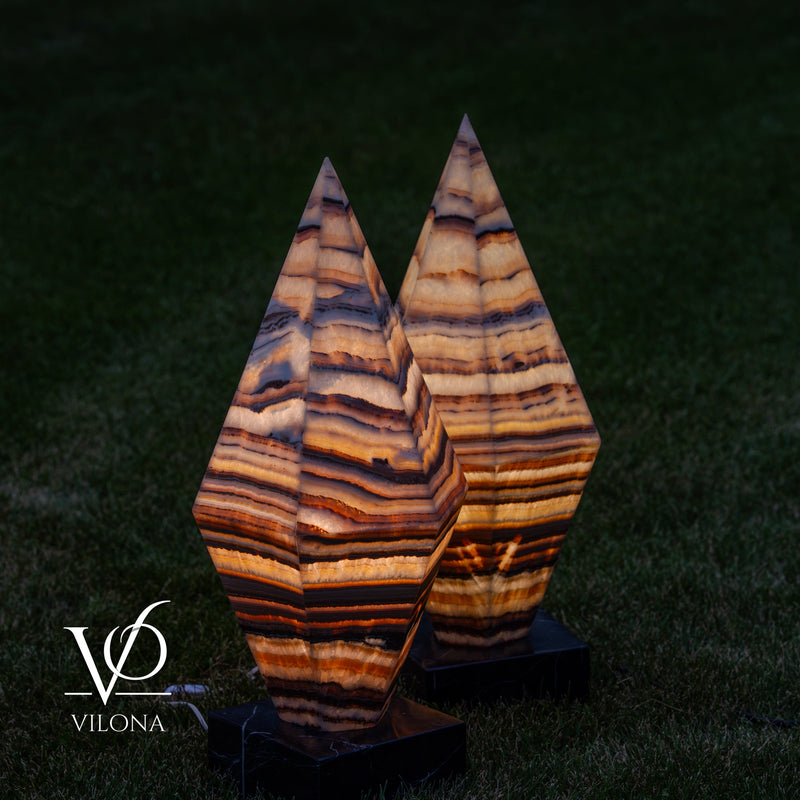 Sahara Onyx Bi-Pyramid Sculptural Lamp Pair – Natural Stone Lighting, photo 29 of 31
