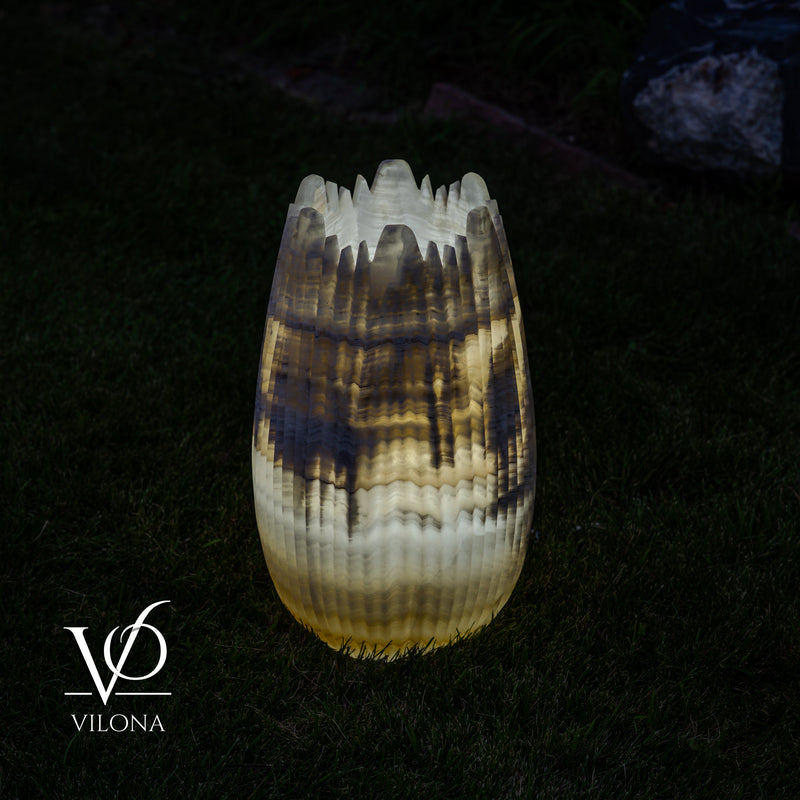 White Ice Onyx Crown Lamps - Sculptural Natural Stone Pair, photo 17 of 22