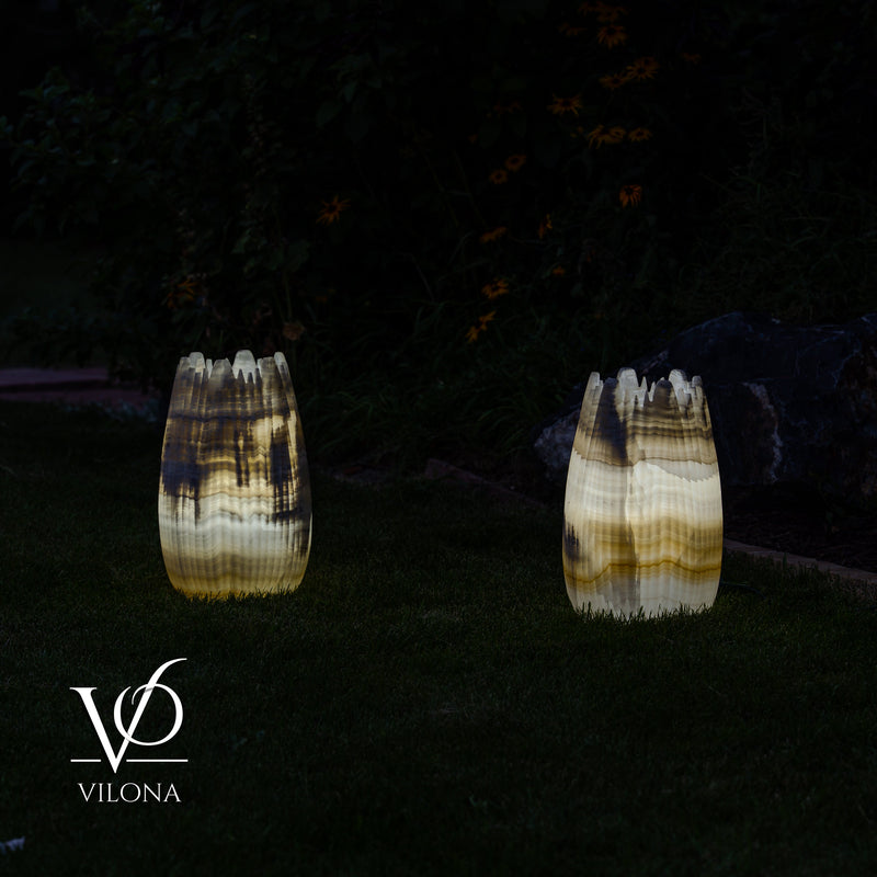 White Ice Onyx Crown Lamps - Sculptural Natural Stone Pair, photo 18 of 22