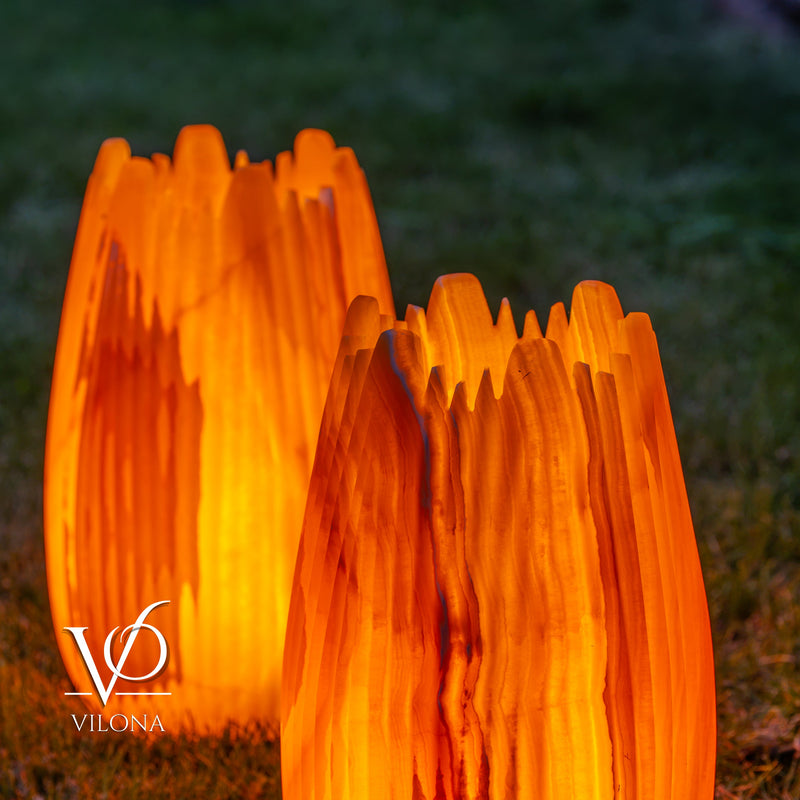 Miami Sunset Onyx Crown Lamps - Sculptural Natural Stone Pair, photo 4 of 31